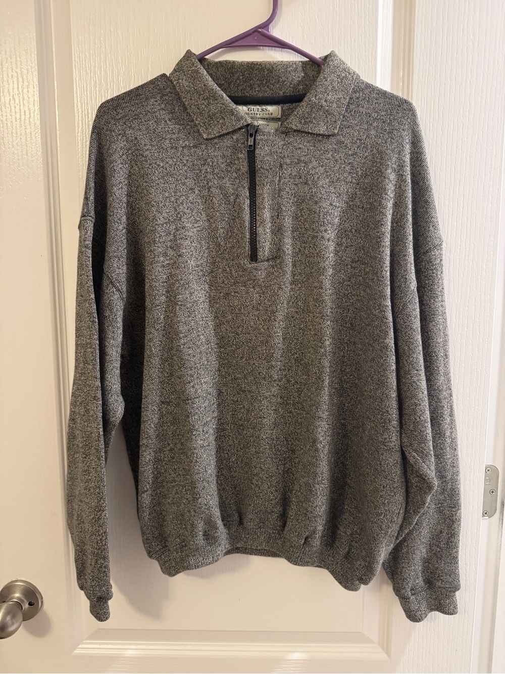 Guess Men's Heather Gray Half-Zip Polo Sweater